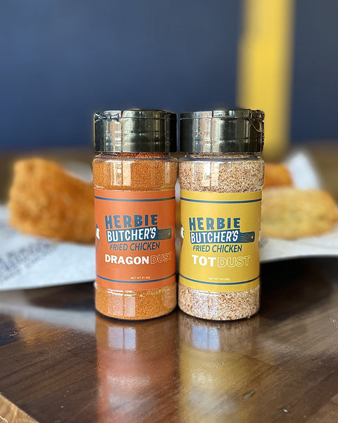 a bottle each of dragon dust and tot dust spice blends