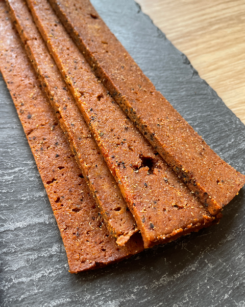 photo of vegan salt and pepper jerky
